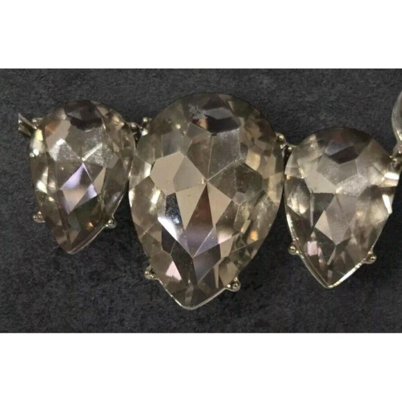 Express Tear Drop Choker Necklace Women's  Crystal Gold Tone Bar Chain - Picture 2 of 6